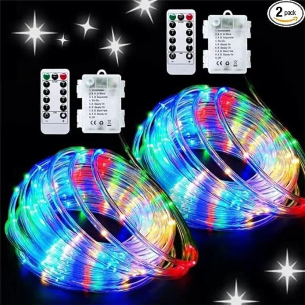 Battery Rope Lights Outdoor 200 LED Waterproof String Lights with Remote